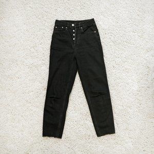 H&M Black Mom High Rise Waist Button Fly Cropped Ankle Jeans Women 0P / 24